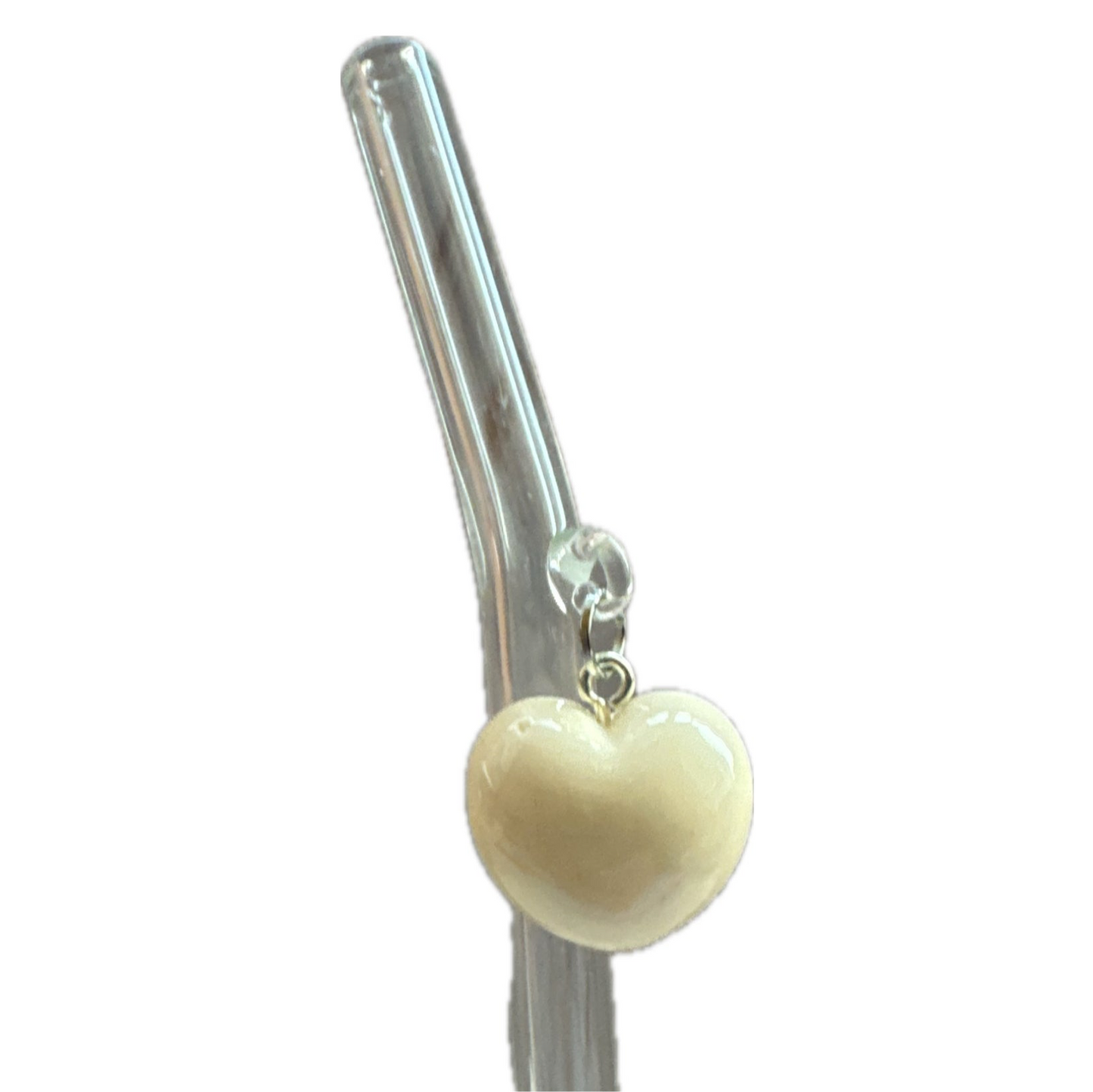 Off White Puffed Heart Glass Straw
