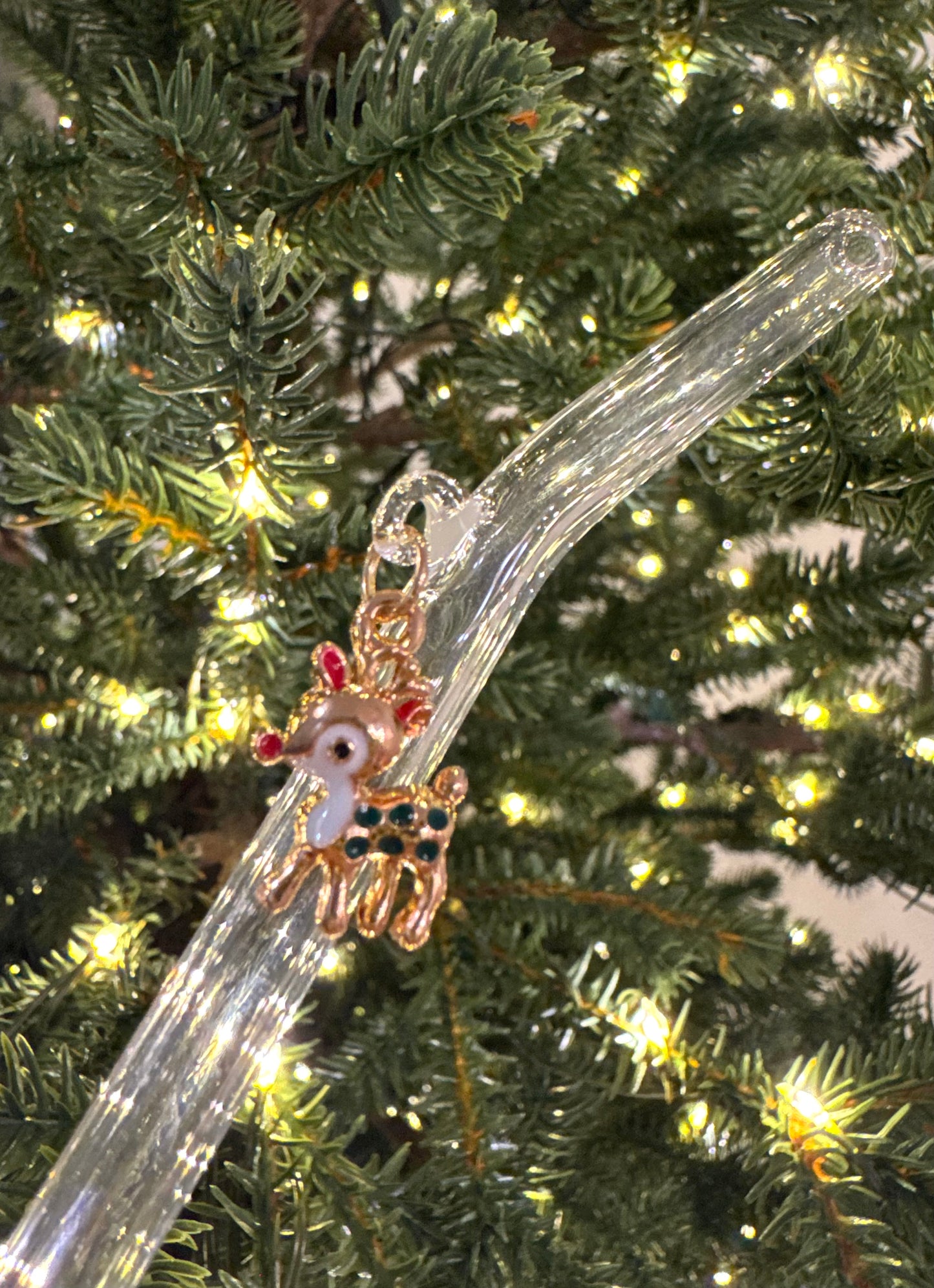 Gold Reindeer Glass Straw