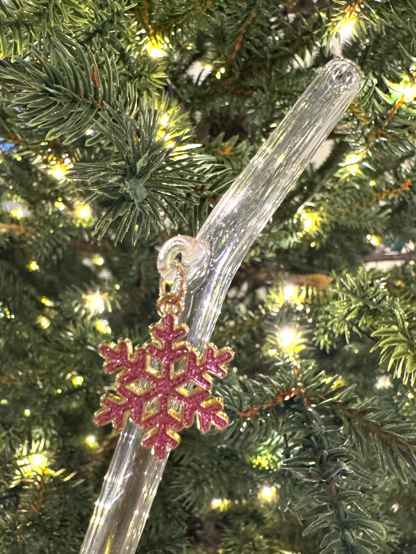 Pink Snowflake Glass Straw