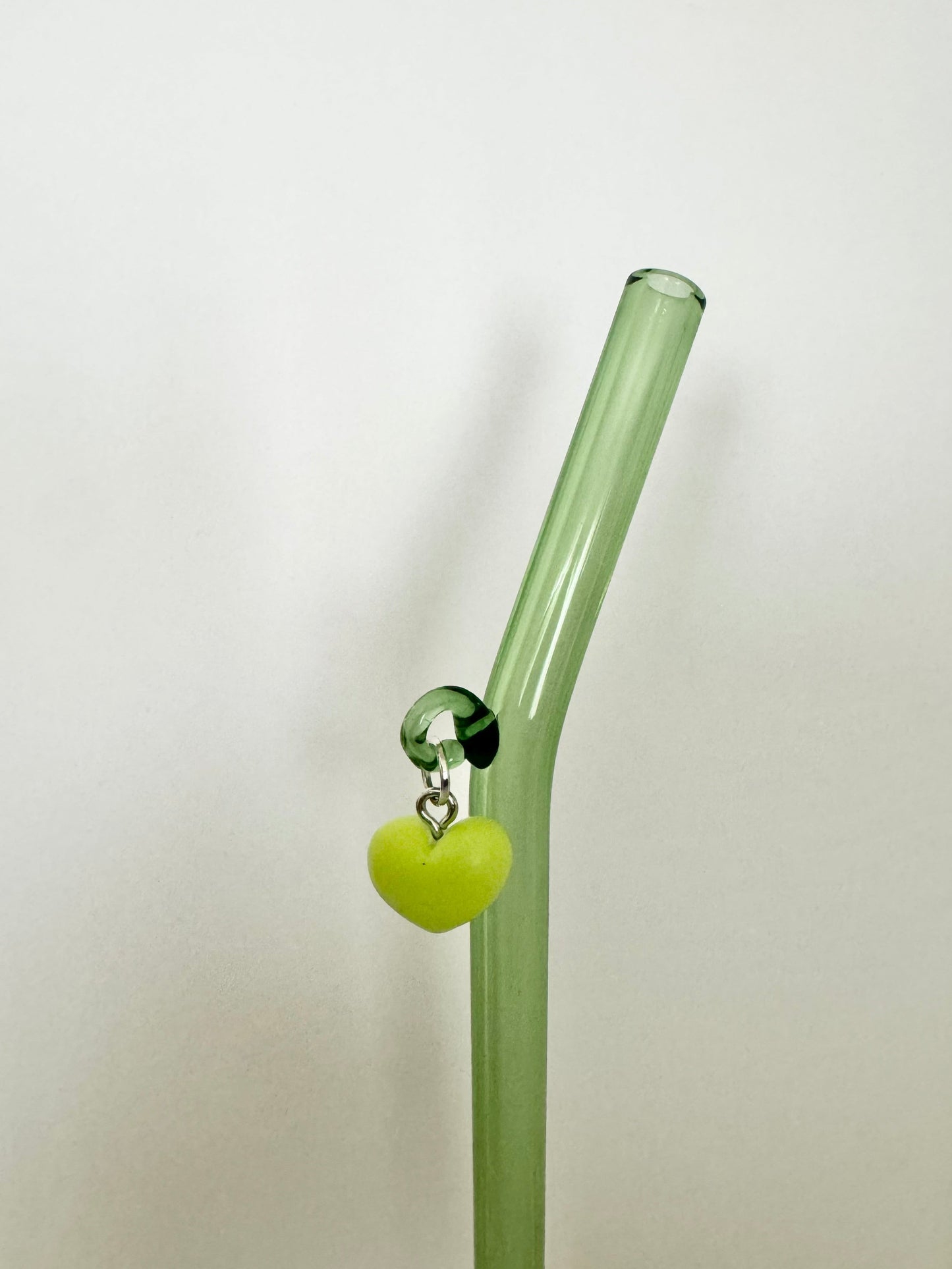 Lime Green Mini Puffed Heart Glass Straw