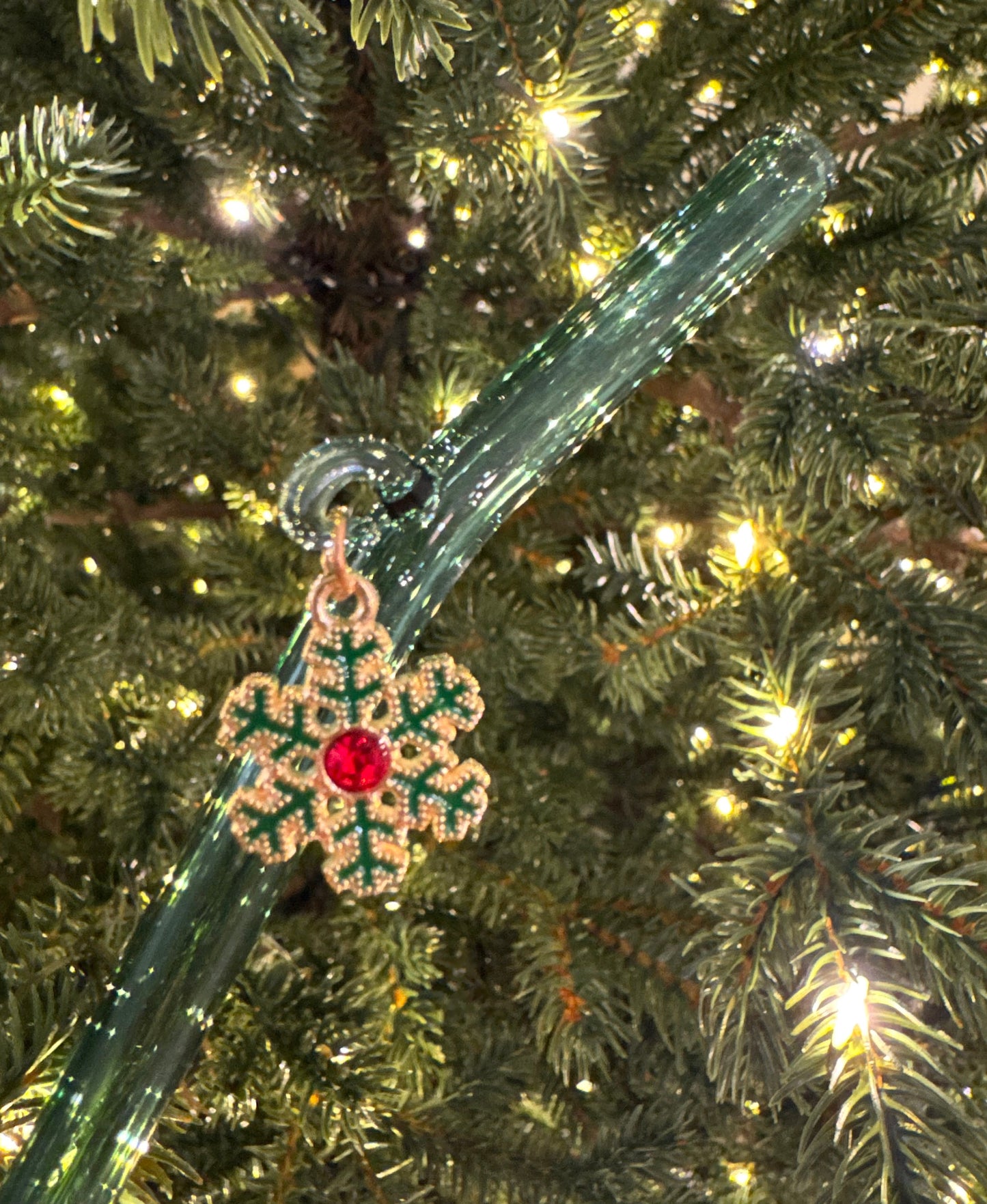 Gold/Green Snowflake Glass Straw