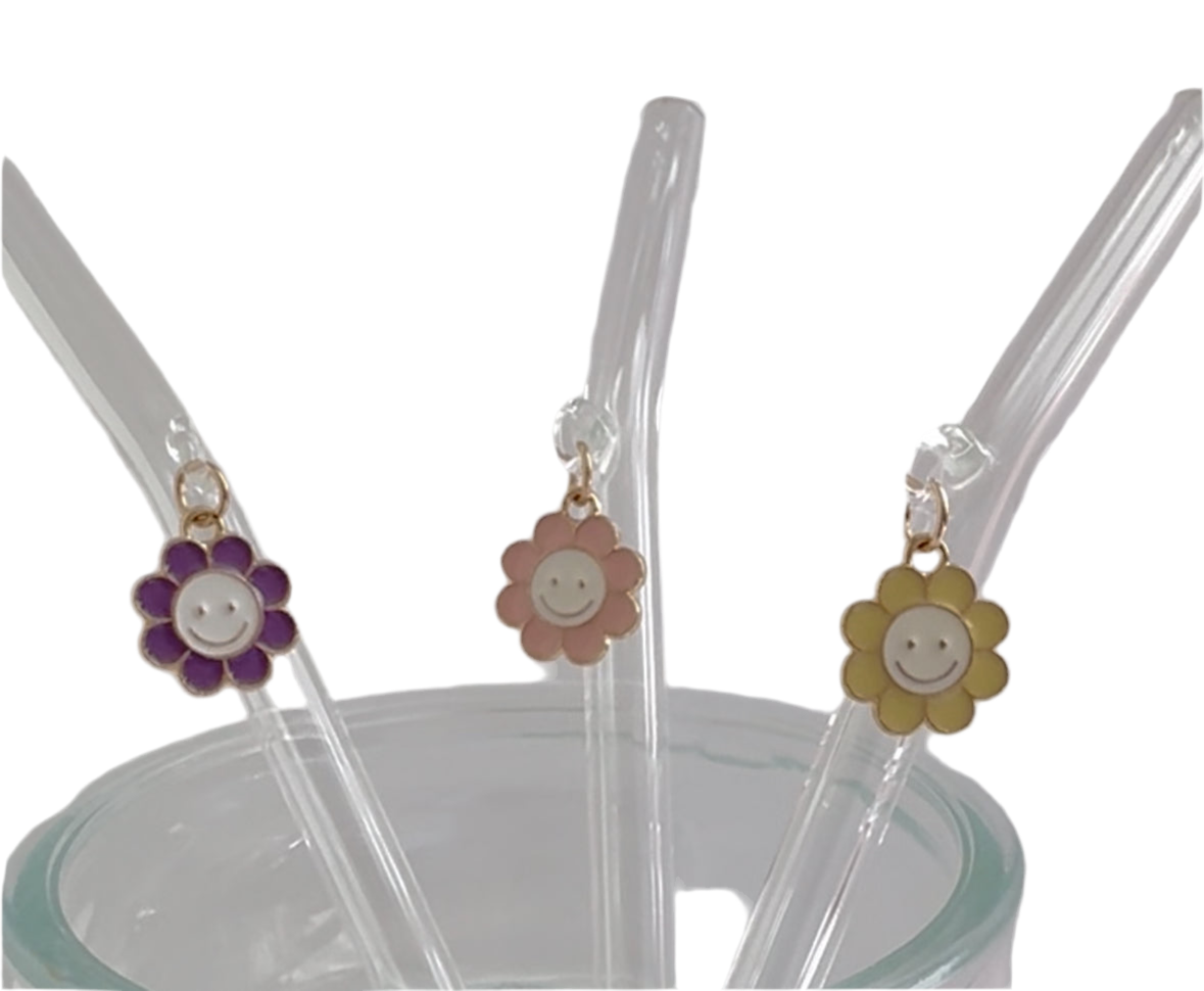Purple Smiling Flower Glass Straw