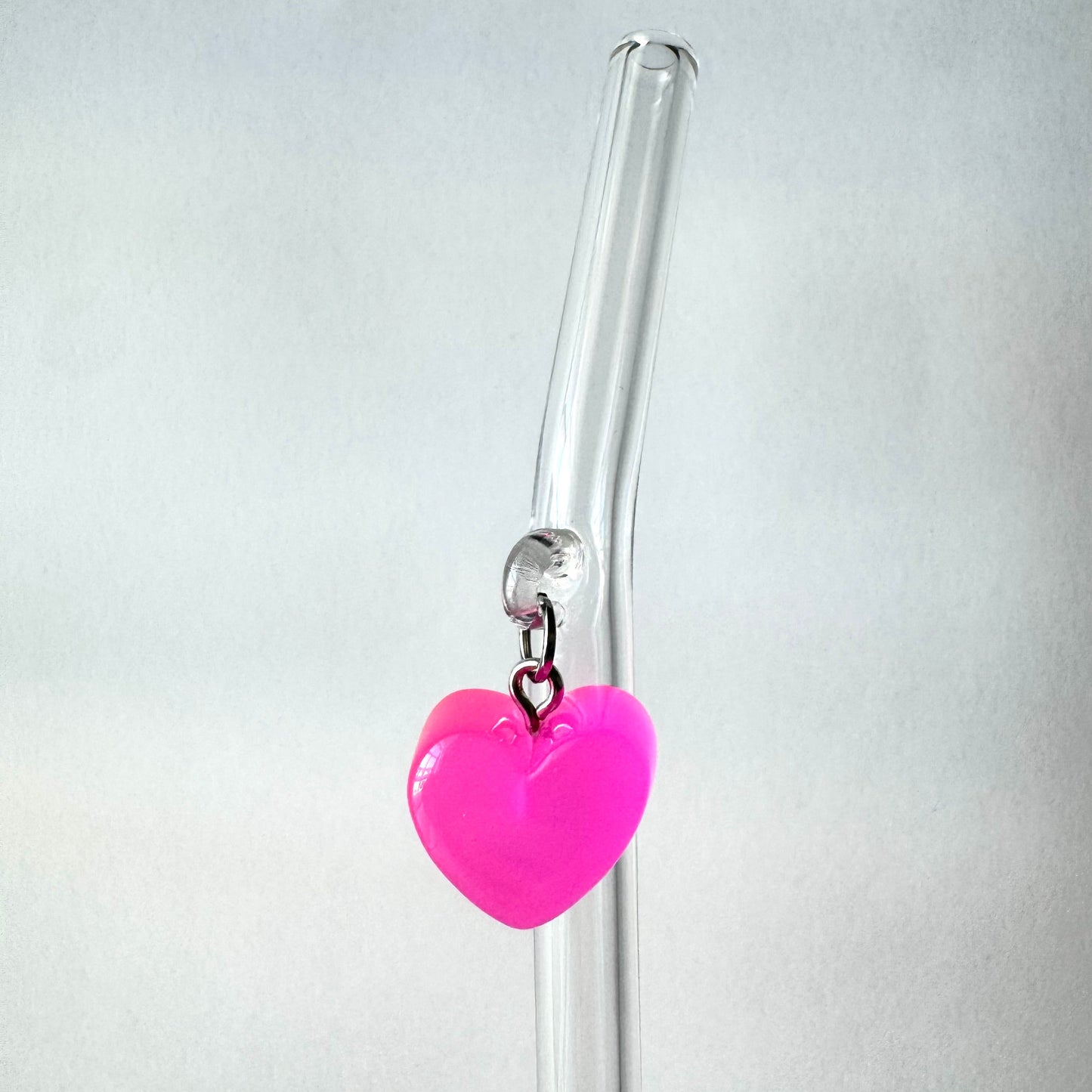 Hot Pink Candy Heart Glass Straw
