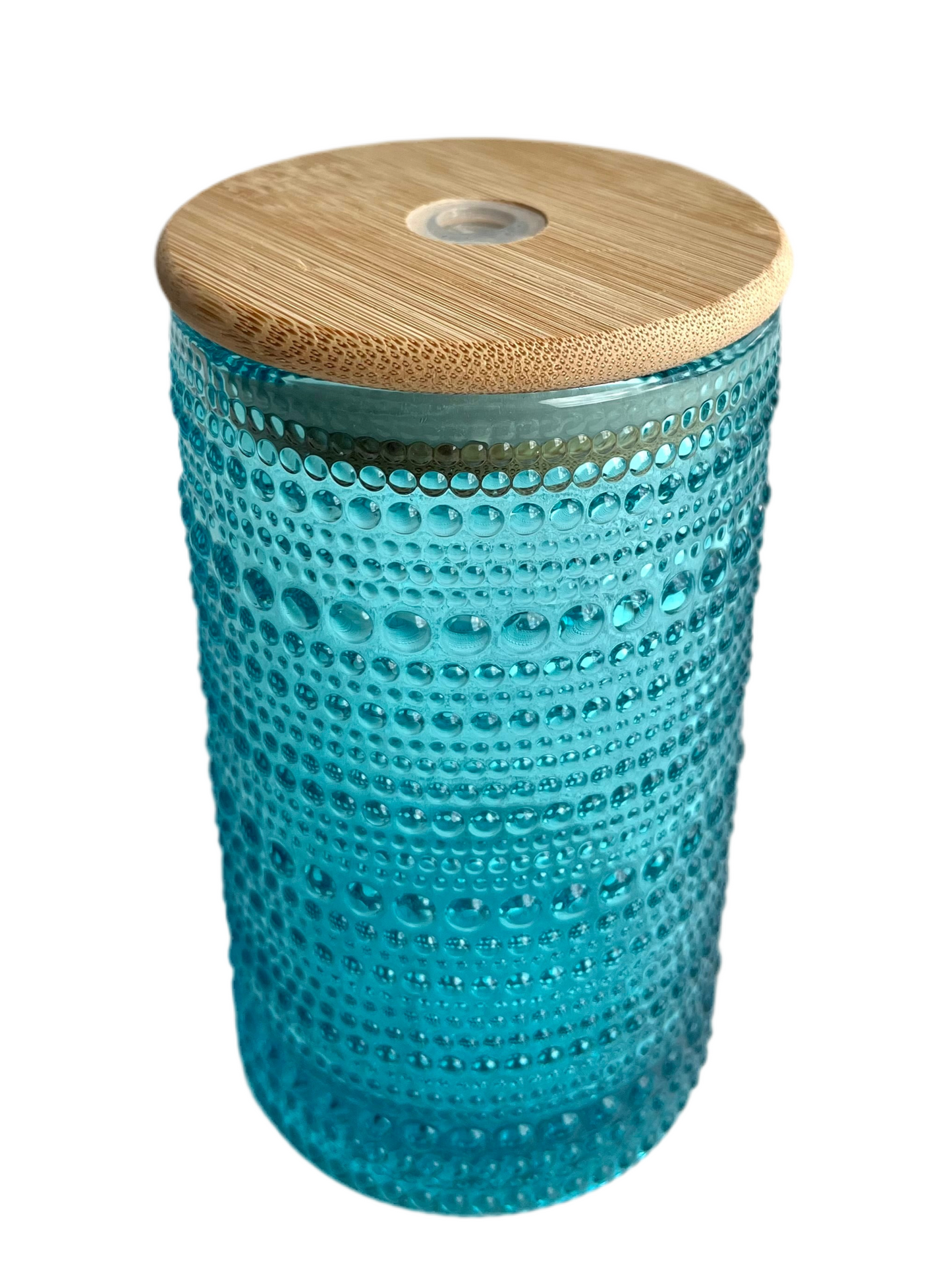 12 oz Aqua Blue Hobnail Glass Cup