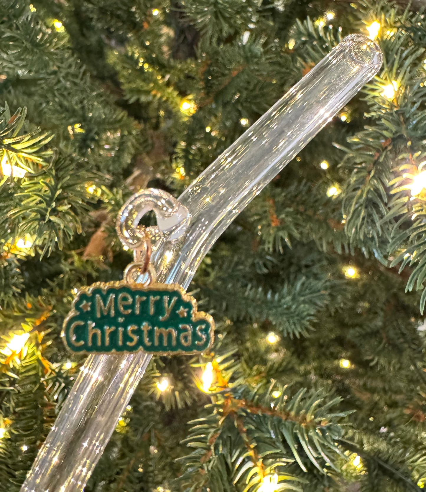 Green Merry Christmas Glass Straw