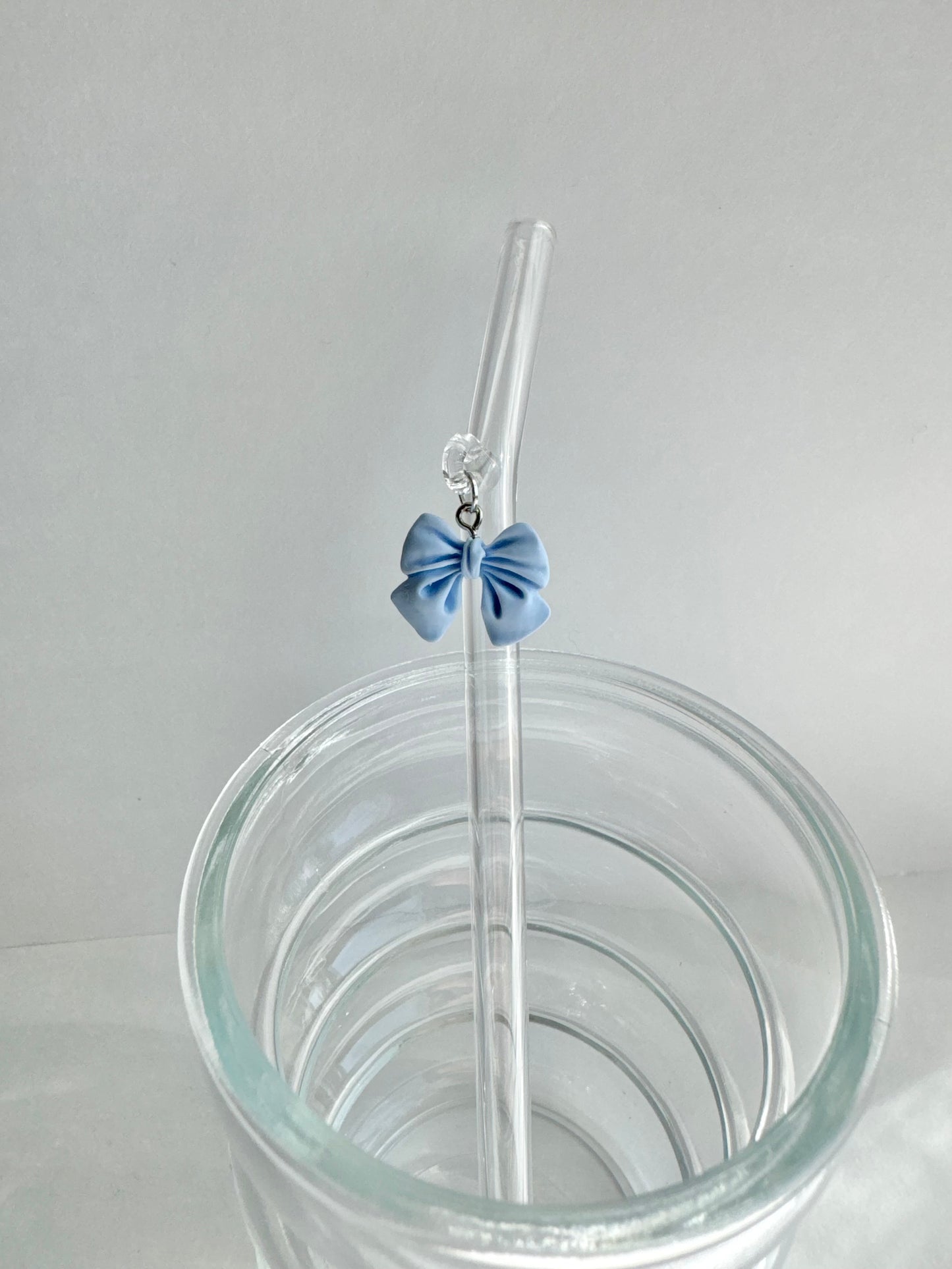 Baby Blue Bow Glass Straw