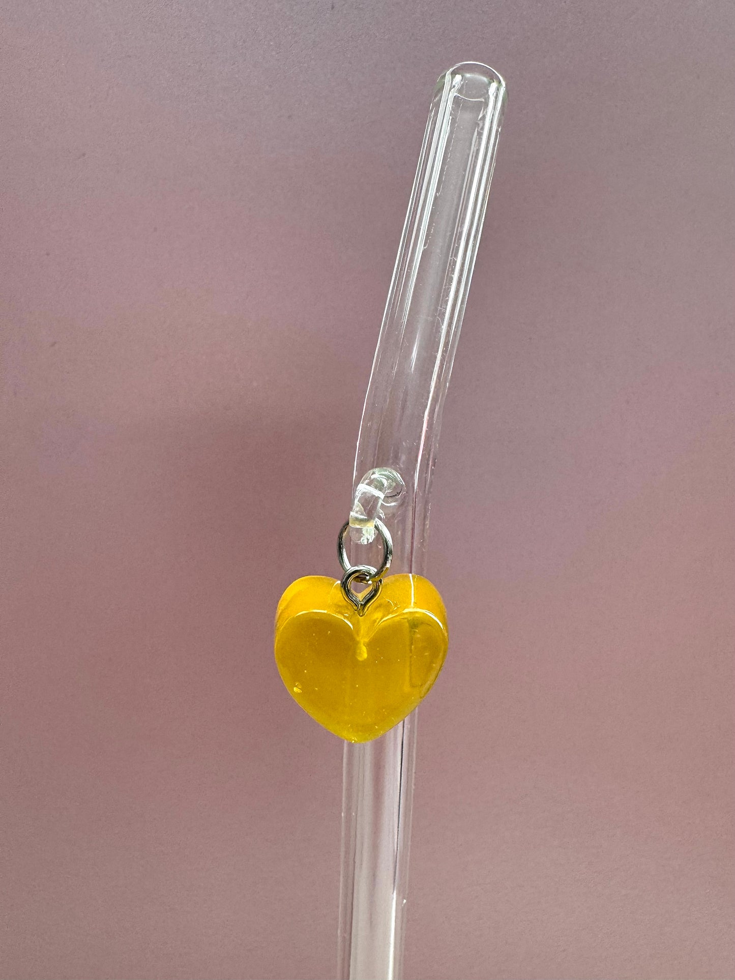 Yellow Candy Heart Glass Straw