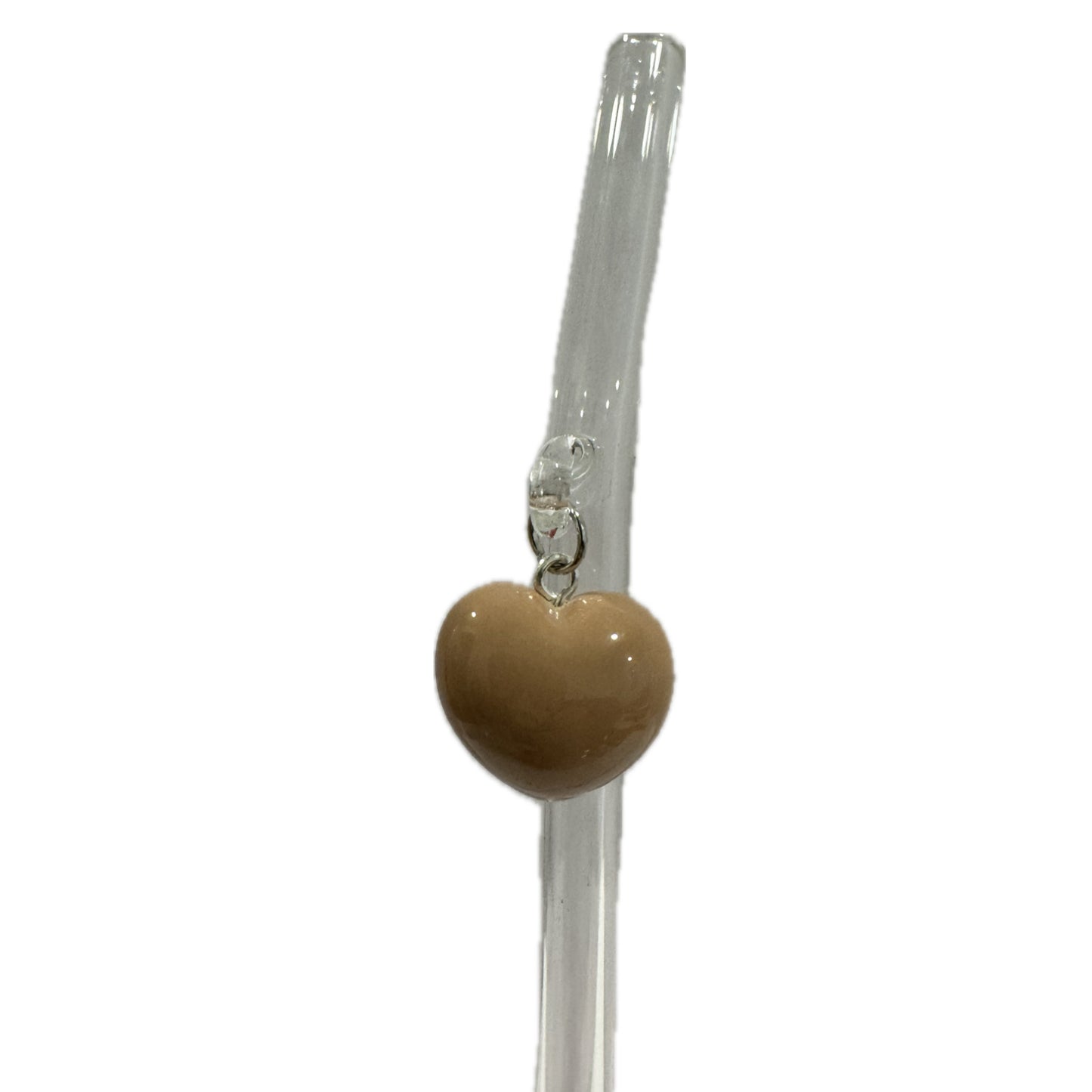 Beige Puffed Heart Glass Straw