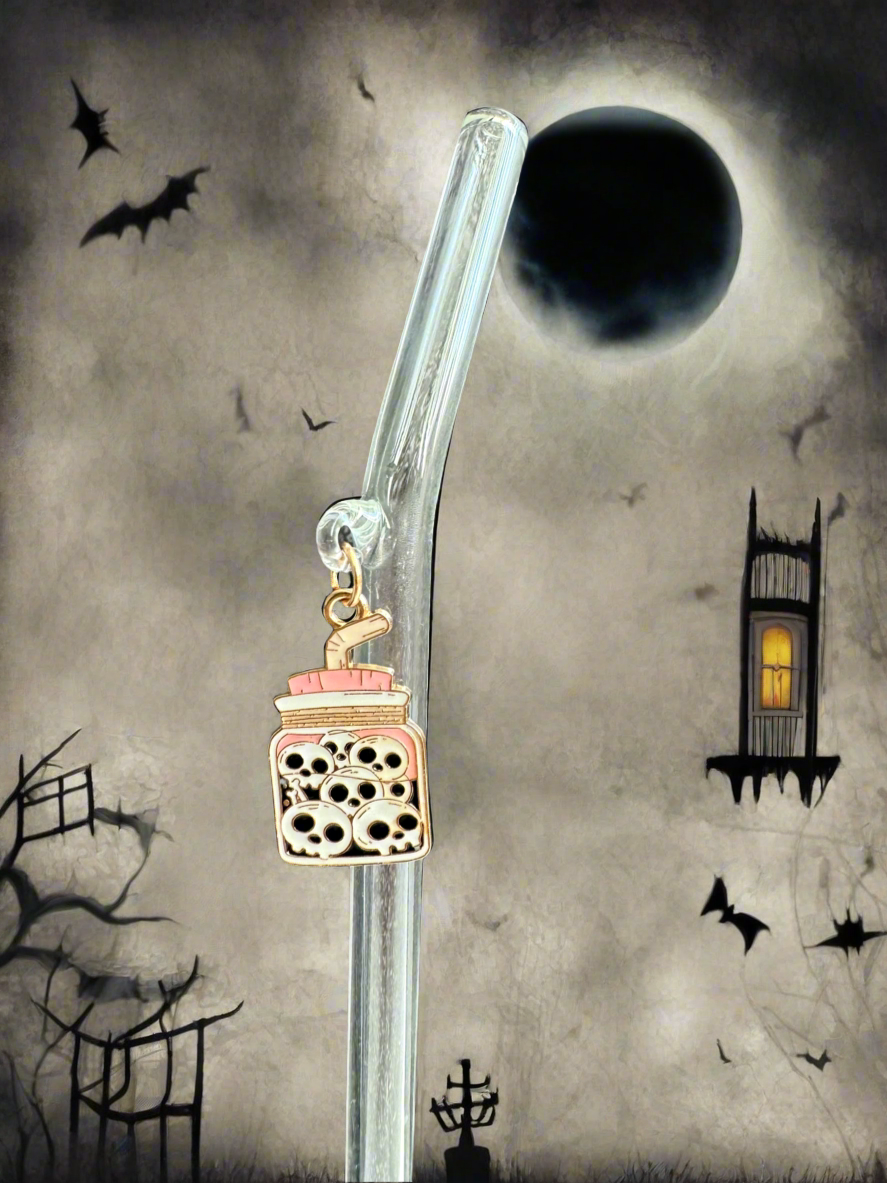 Skeleton Head Jar Glass Straw