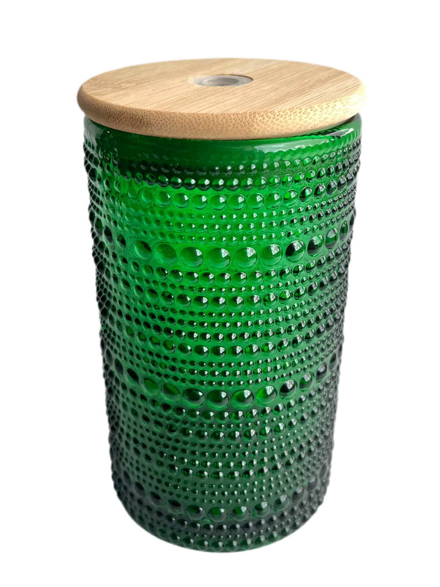 12 oz Green Hobnail Glass Cup