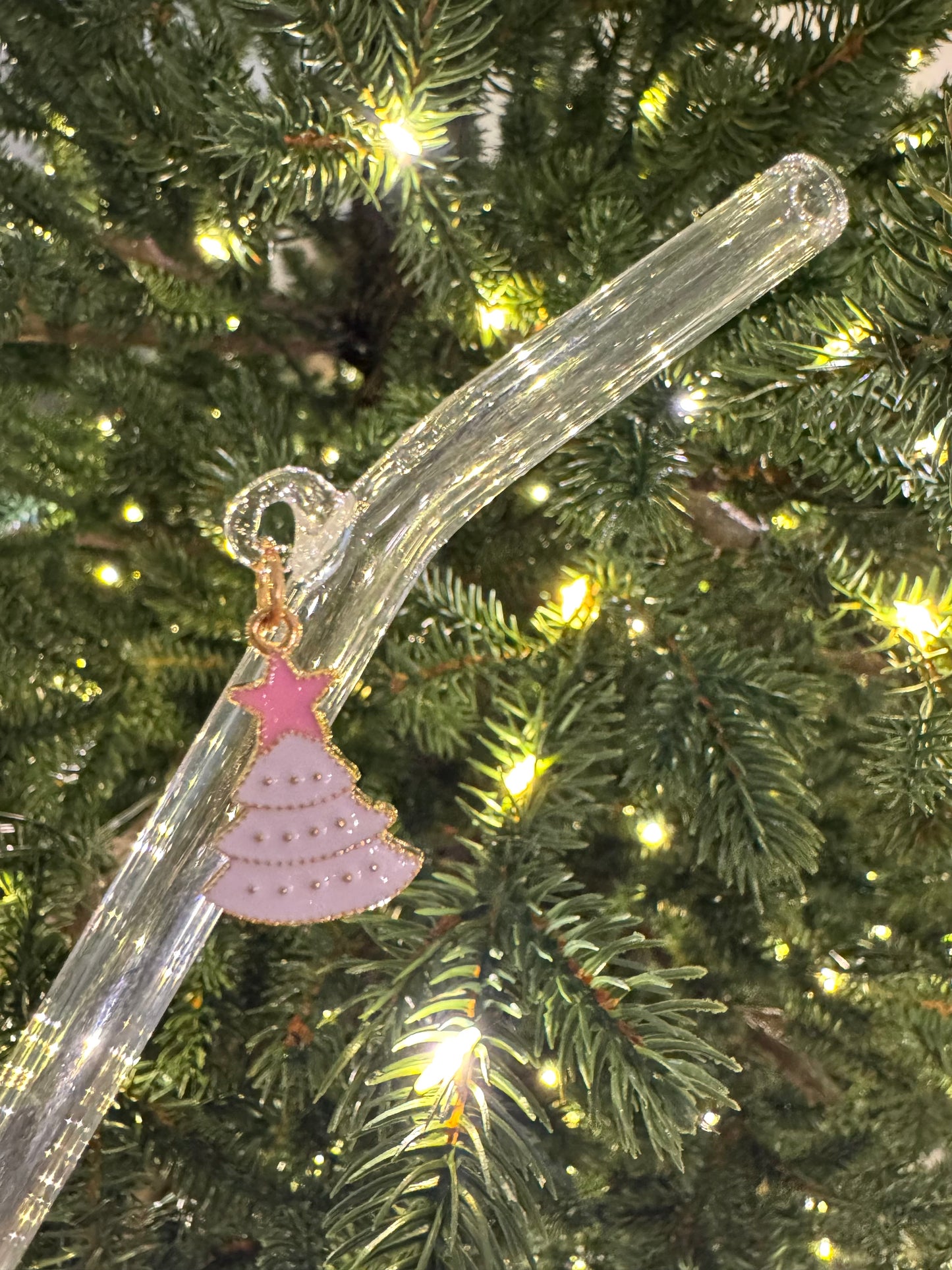 Pink/White Christmas Tree Glass Straw