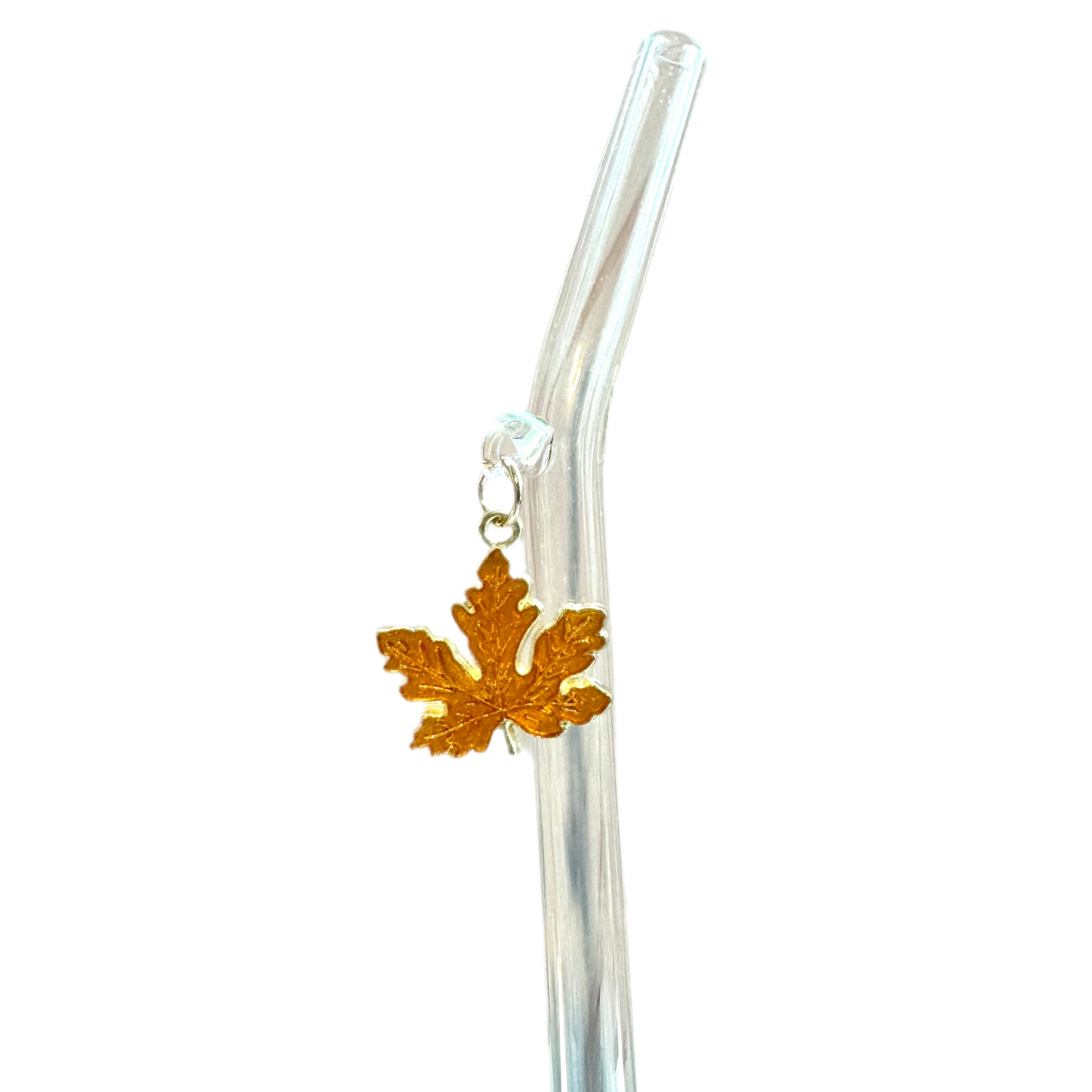 Yellow Maple Leaf Glass Straw