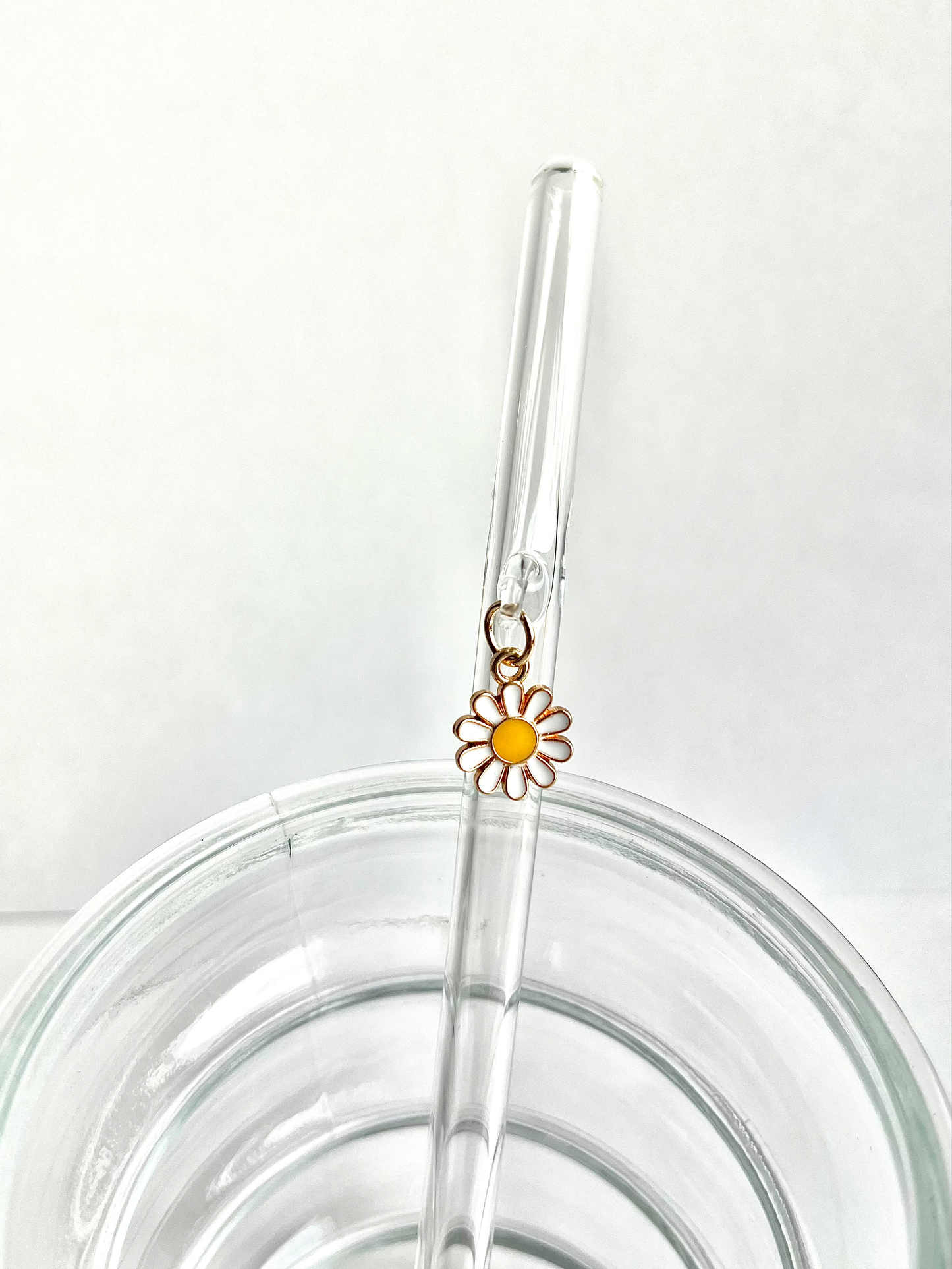 White Daisy Flower Glass Straw