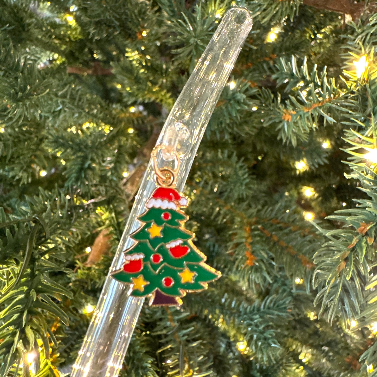 Jolly Christmas Tree Glass Straw