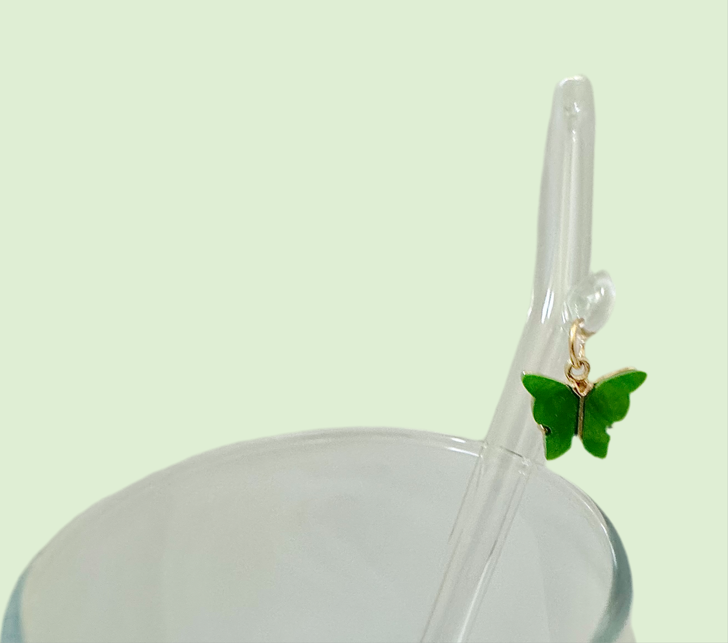 Green Butterfly Glass Straw
