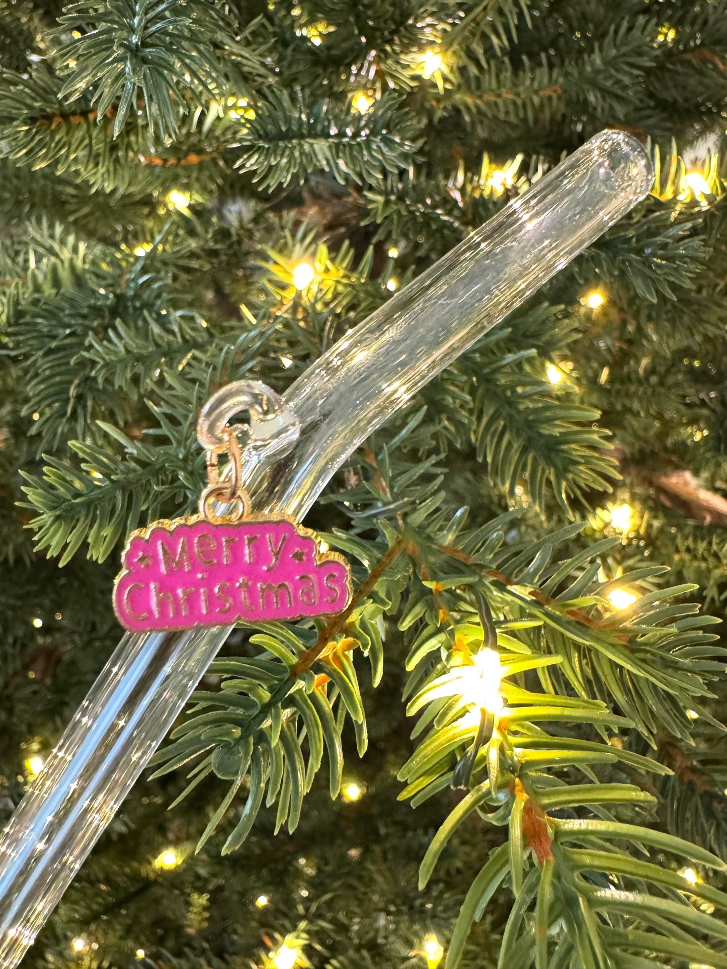 Pink Merry Christmas Glass Straw
