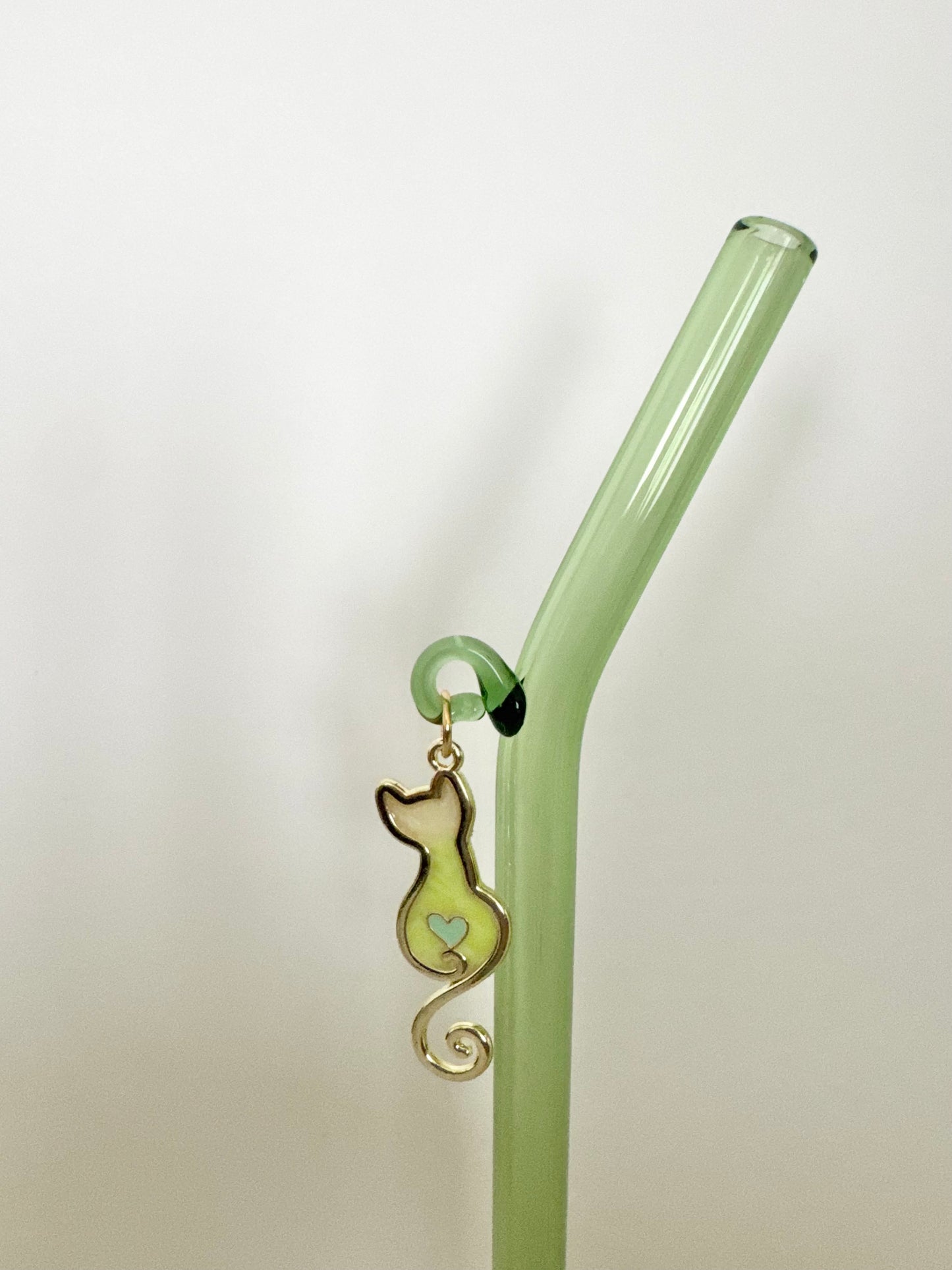 Green Heart Cat Glass Straw