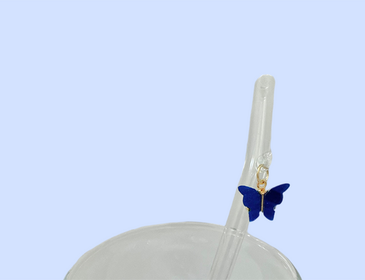 Blue Butterfly Glass Straw
