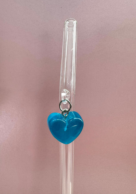 Blue Candy Heart Glass Straw