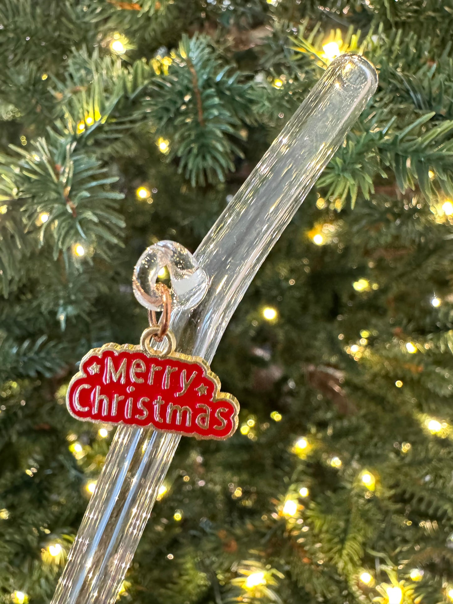 Red Merry Christmas Glass Straw