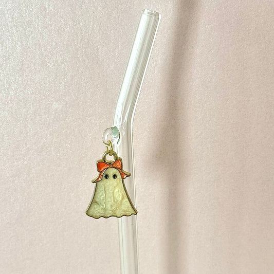 Orange Bow Ghostie Glass Straw
