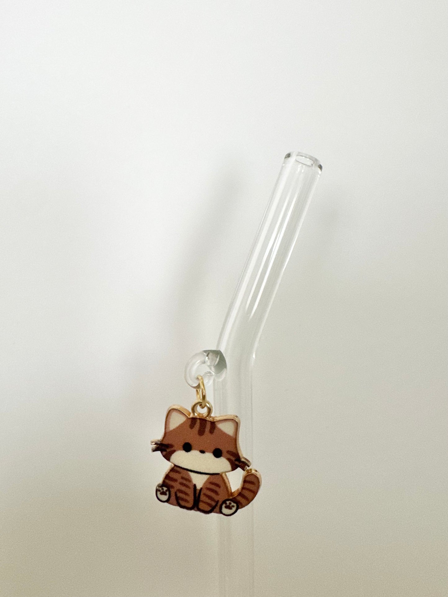 Brown Cat Glass Straw