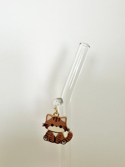 Brown Cat Glass Straw