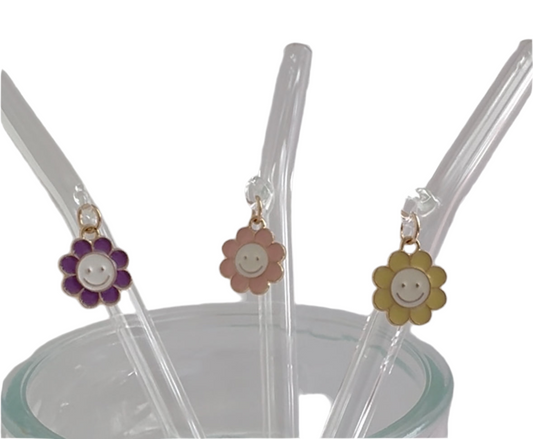 Pink Smiling Flower Glass Straw