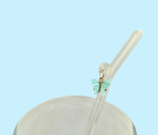 Baby Blue Butterfly Glass Straw