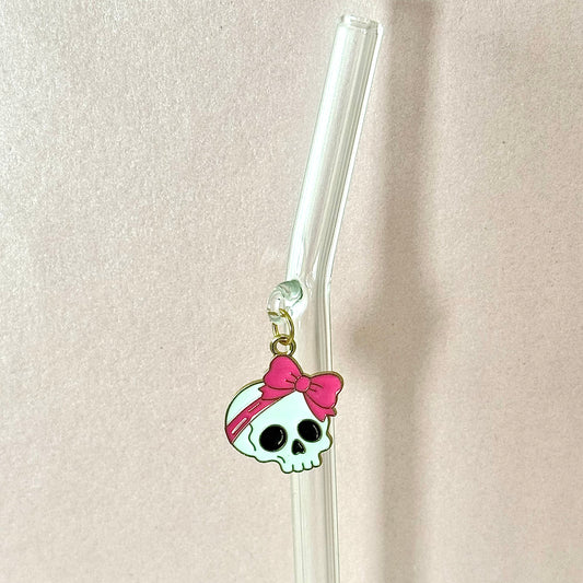 Bow Skeleton Head Glass Straw