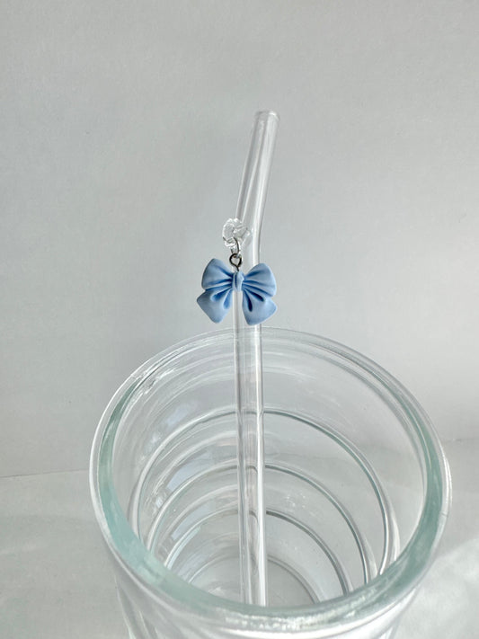 Baby Blue Bow Glass Straw