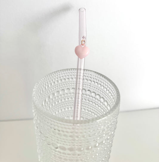 Pink Puffed Heart Glass Straw