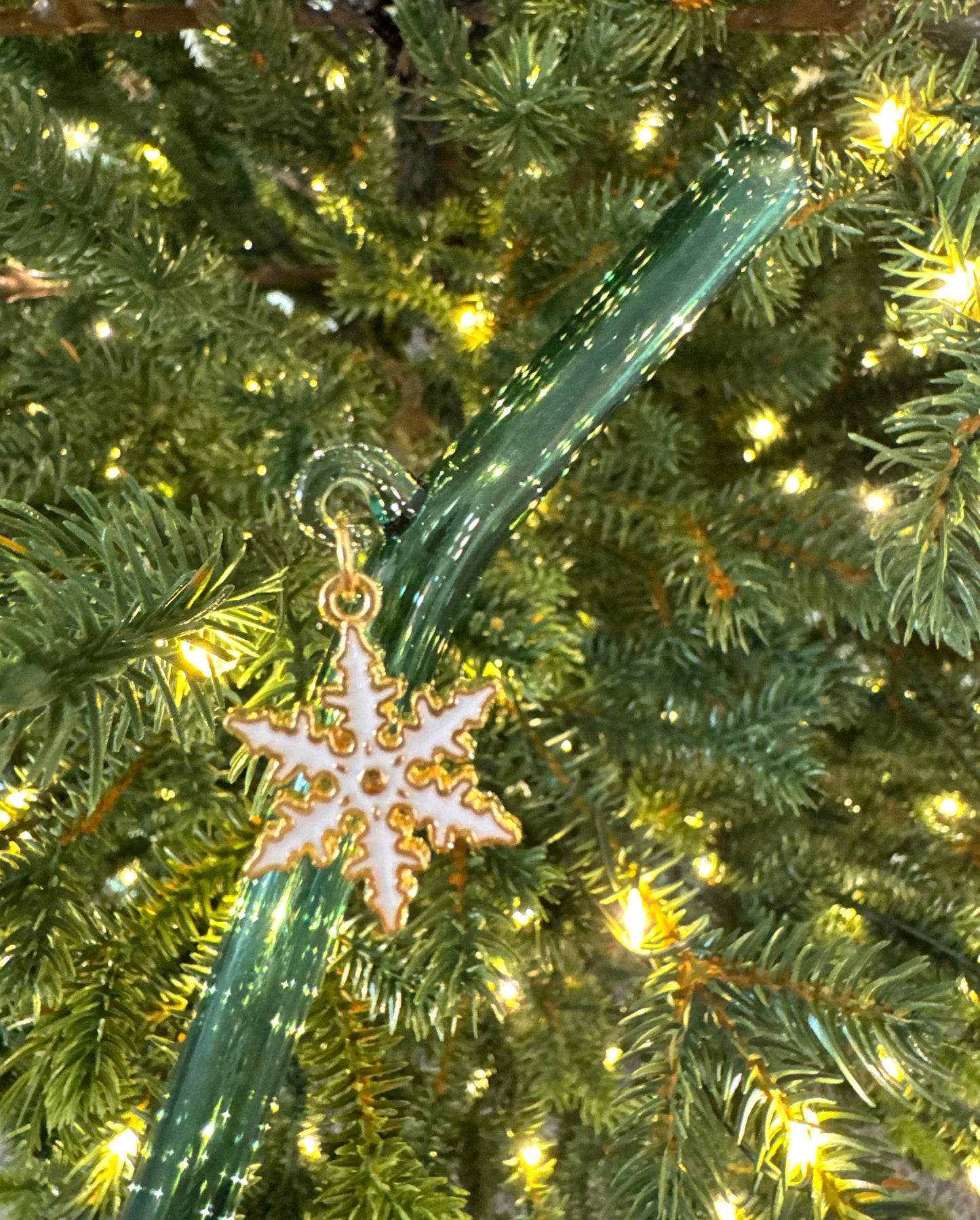 White/Gold Snowflake Glass Straw