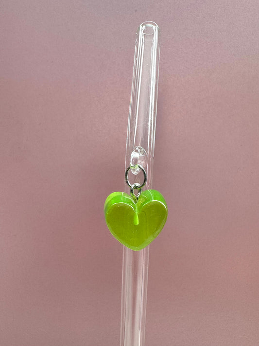 Green Candy Heart Glass Straw