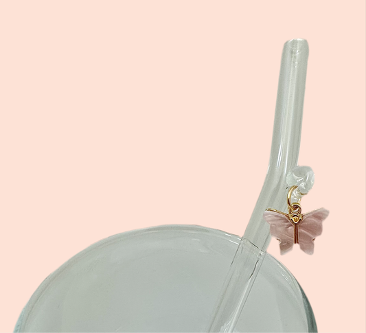 Pink Butterfly Glass Straw