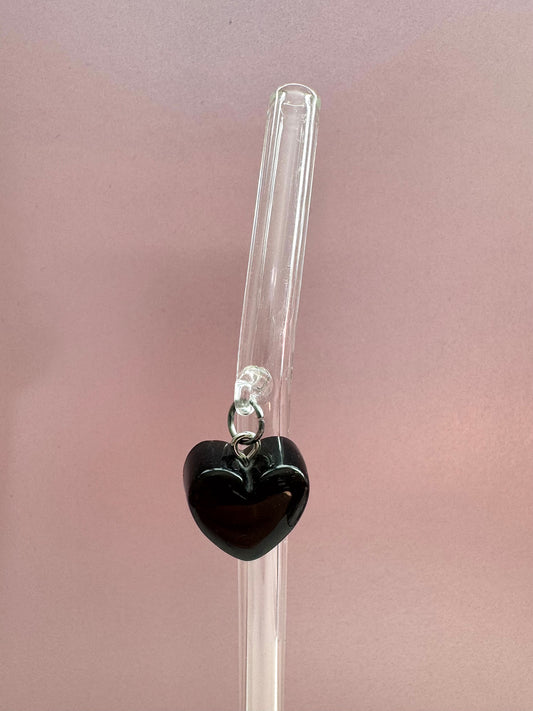 Black Candy Heart Glass Straw