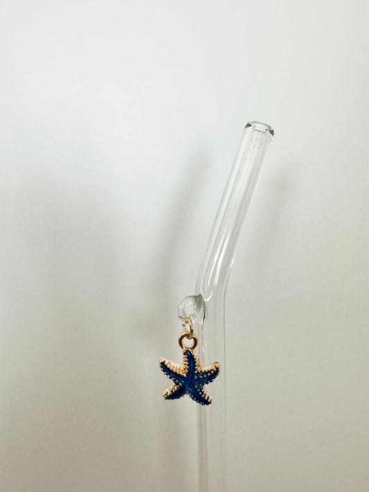 Blue Starfish Glass Straw