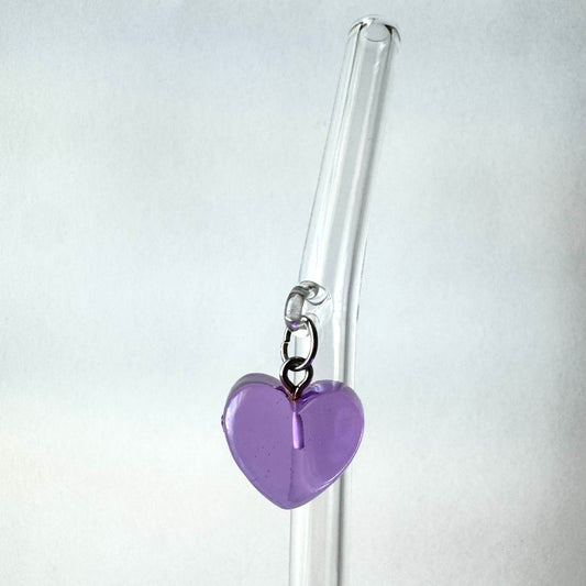 Purple Candy Heart Glass Straw
