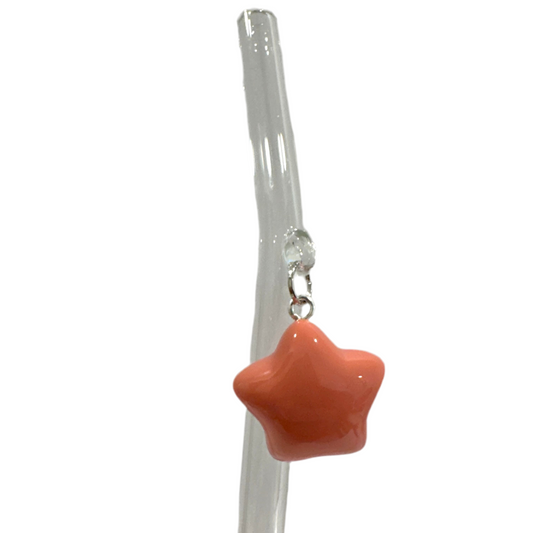 Salmon Pink Puffed Straw Glass Straw