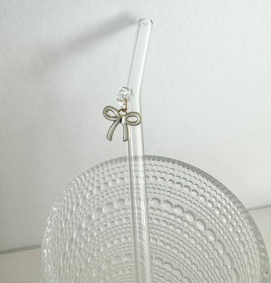 White Bow Glass Straw