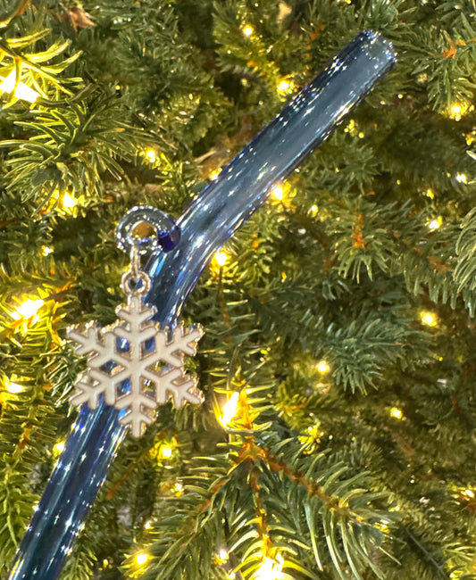 White/Silver Snowflake Glass Straw