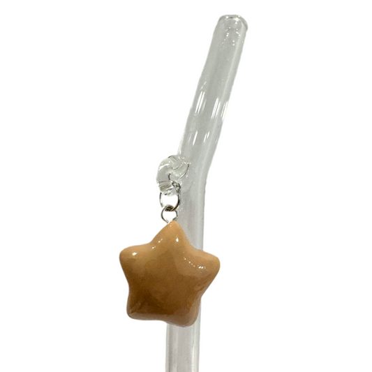 Beige Puffed Star Glass Straw
