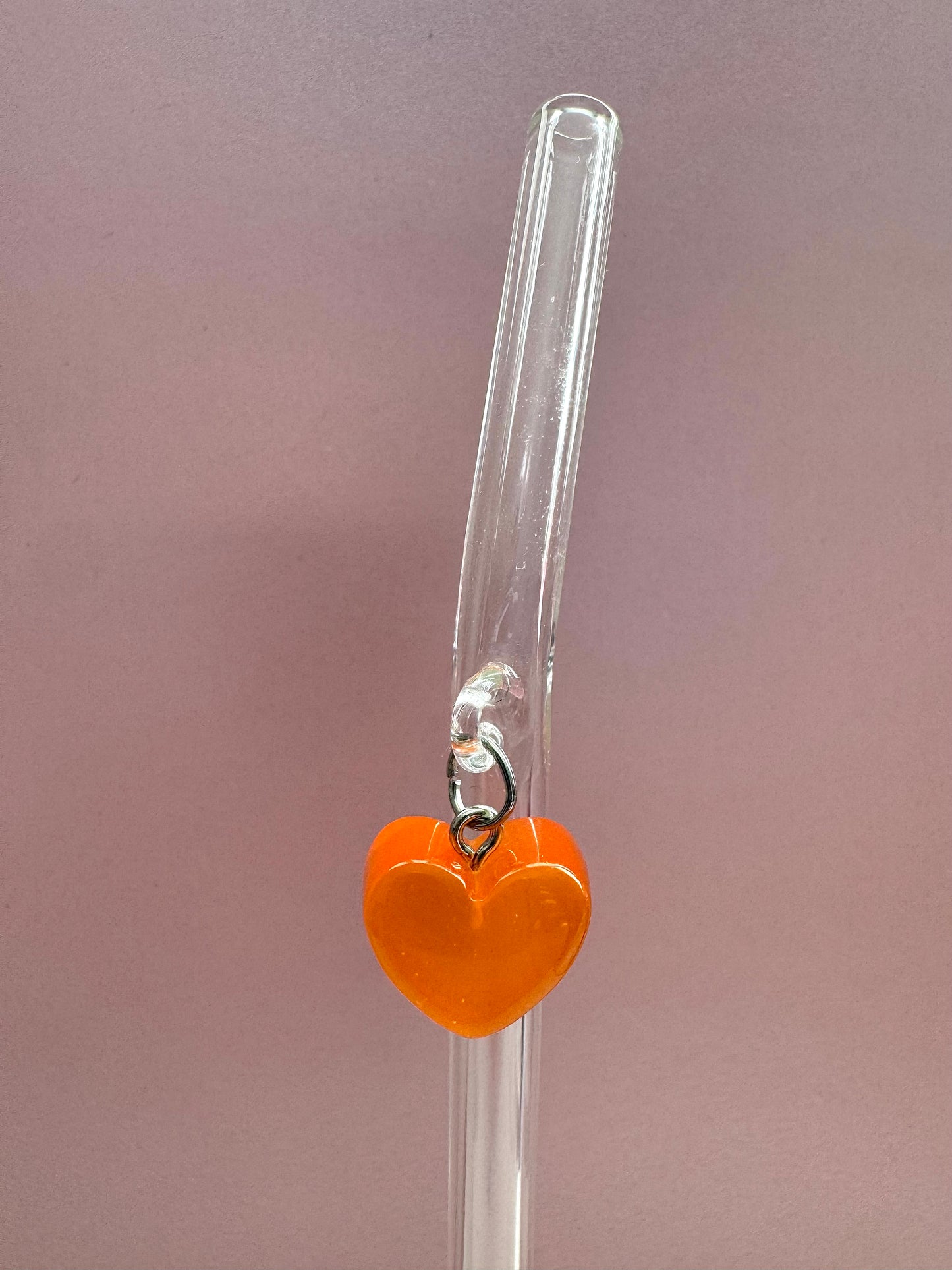 Orange Candy Heart Glass Straw