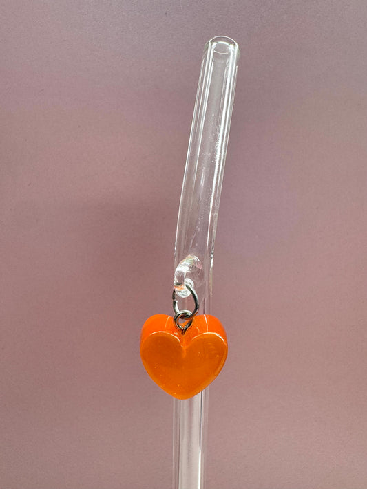 Orange Candy Heart Glass Straw