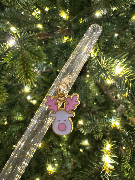 Pink/White Reindeer Glass Straw