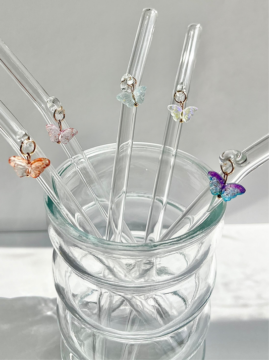 Iridescent Butterfly Glass Straw