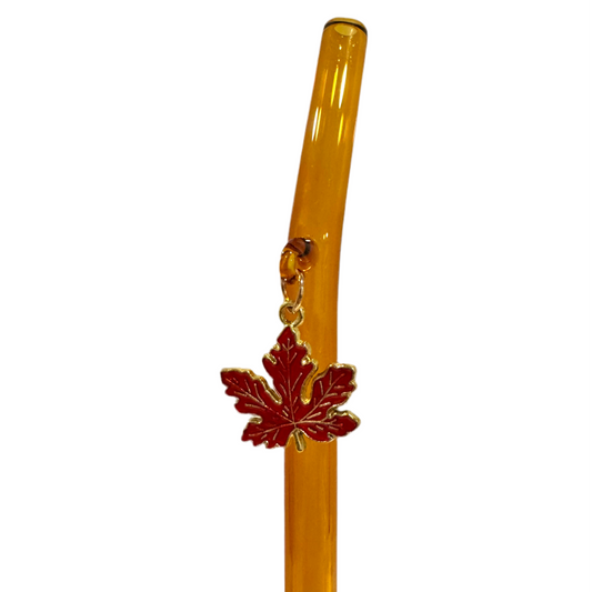 Red Maple Leaf Glass Straw
