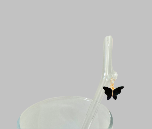 Black Butterfly Glass Straw