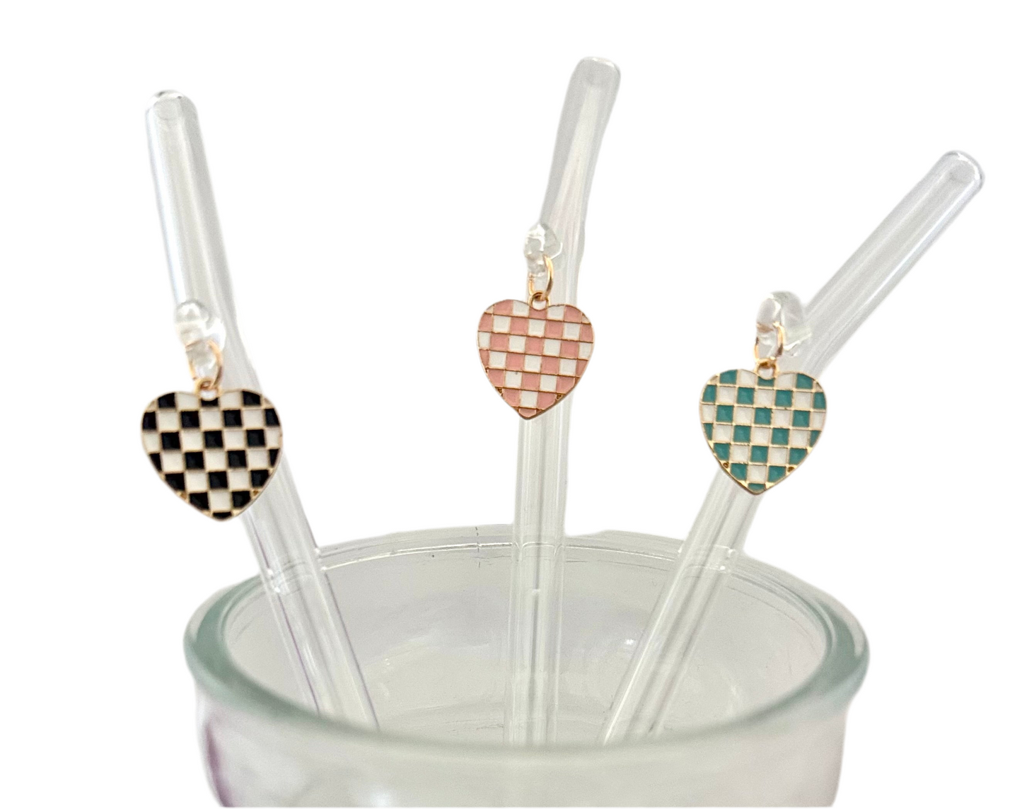 Checkered Heart Glass Straw #1