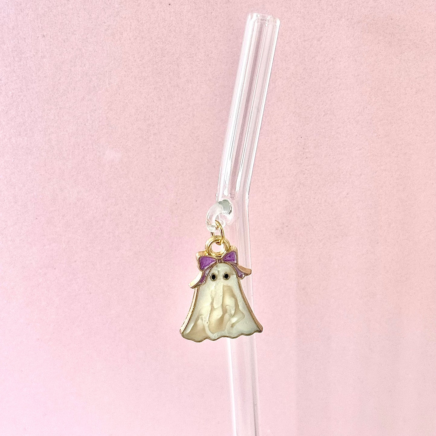 Purple Bow Ghostie Glass Straw
